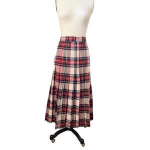 VTG Red Navy Plaid Tartan Maxi Skirt High Waist Wool USA Made Size 10 Fits 6/8